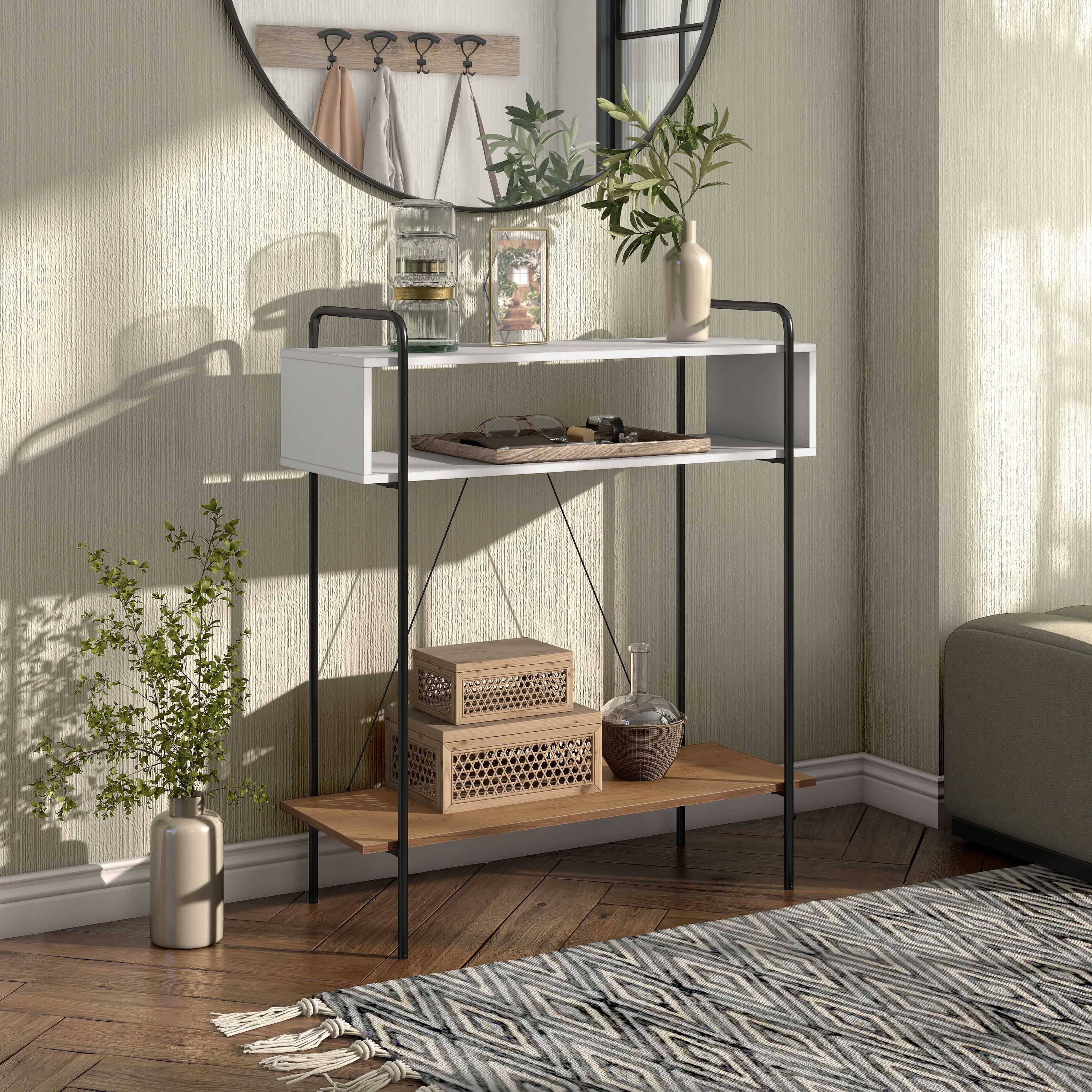 Furniture of America Shaye 2-Shelf Wood White Console Table