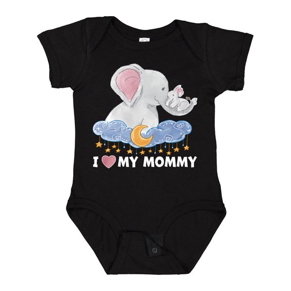 Inktastic I Love My Mommy Cute Elephants with Moon and Stars Boys or Girls Baby Bodysuit