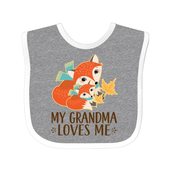 Inktastic Grandma Loves Me Woodland Fox Boys or Girls Baby Bib