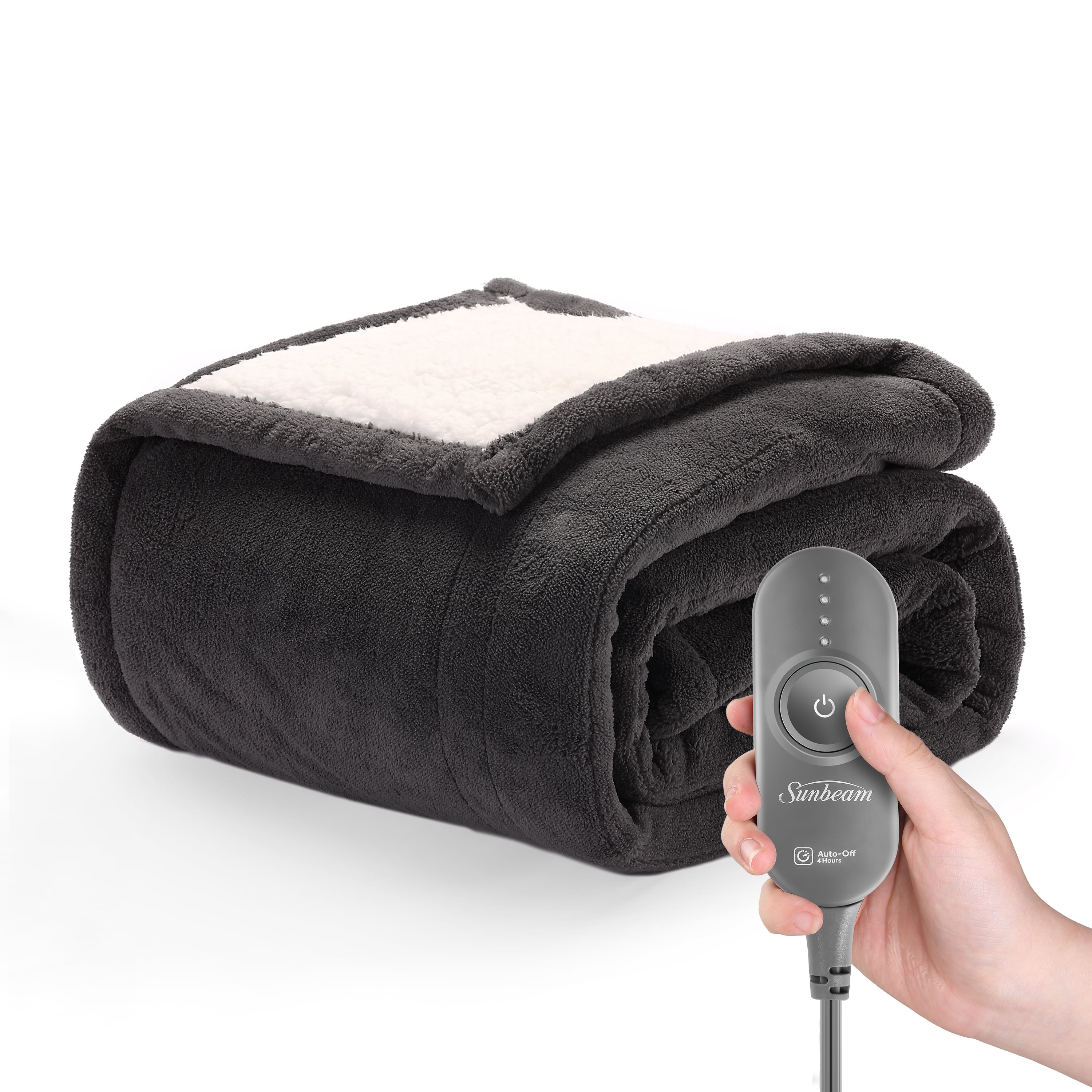 Sunbeam Microplush Sherpa Electric Heated Throw Blanket Slate Gray Walmart