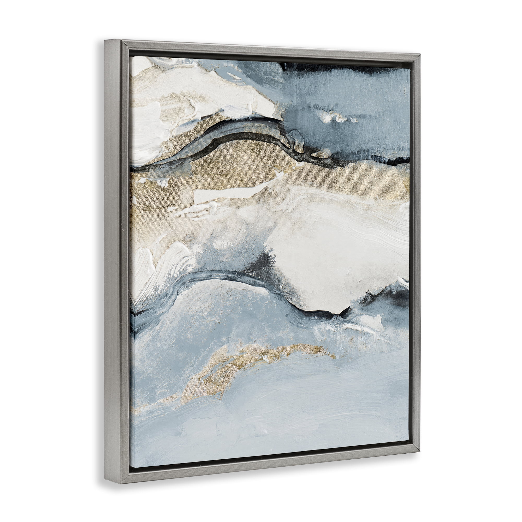 Stupell Industries Blue Organic Agate Pattern Abstract Painting Gray Floater Framed Canvas Art Print Wall Art, 25 x 31