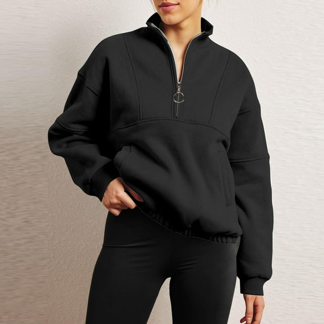 Chandails à Capuchon de Mode pour Femmes 2023 Chandails en Molleton Décontractés Sans Capuche Mode Manches Longues Demi-Fermeture à Glissière Col à Capuche Chemise 50 % de Rabais Liquidation Costumes Halloween/noël