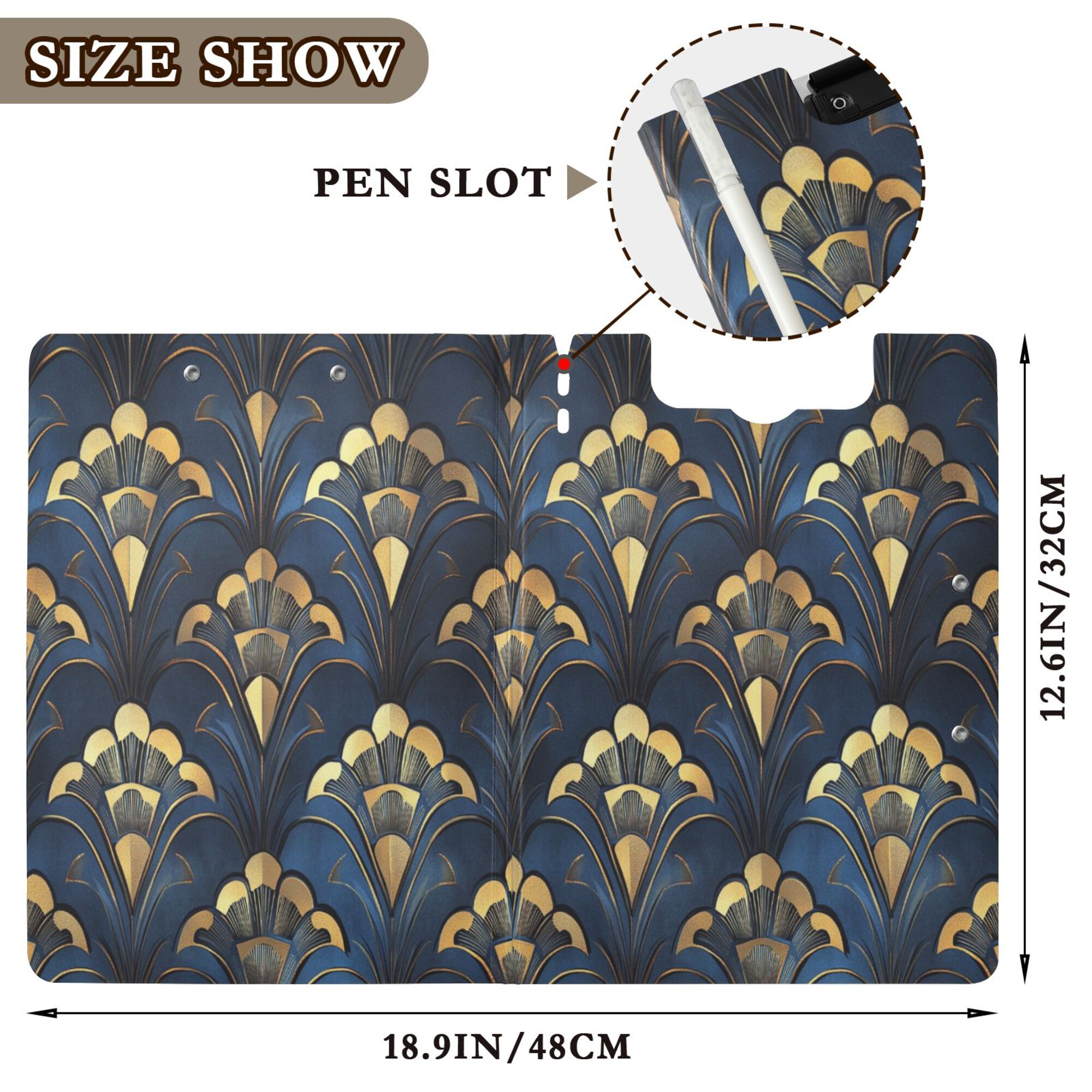 FORMRS A4 Clipboard Folder with Pen Holder Horizontal Foldable School Office Binder, Blue Art Pattern