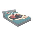 thumbnail image 2 of Ambesonne Retro Fitted Sheet & Pillow Sham Set, Nostalgic Antique Vehicle, Full, Red Yellow Teal, 2 of 2