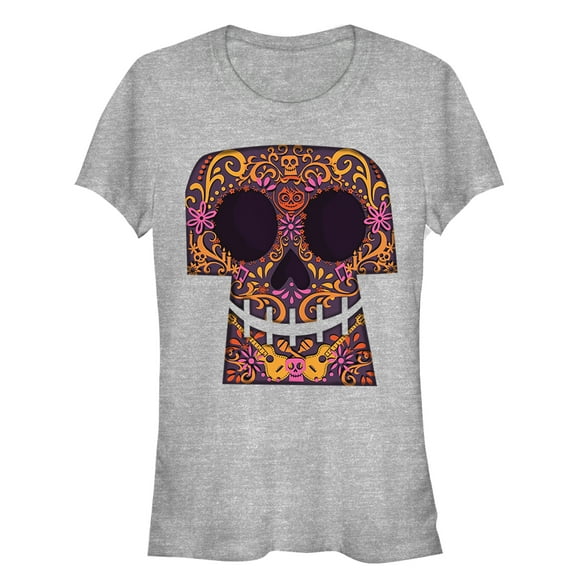 Junior's Coco Sugar Skull Grin  Graphic Tee Athletic Heather X Large