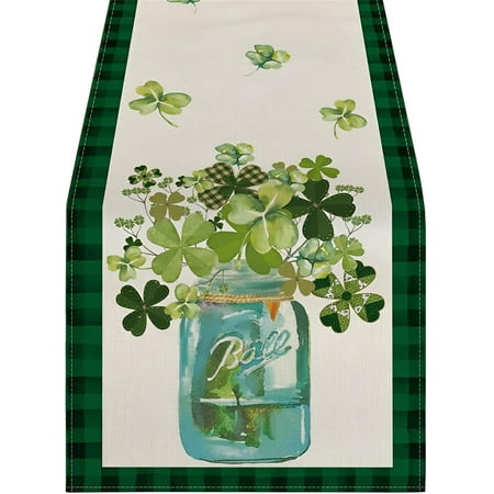 

St Patricks Day Table Runner 72 inches Long Irish Four Leaf Clover Table Runner Farmhouse Rustic Table Decor for Dining Room Irish Gifts for Men St Pattys Day Decor House Decorations for Home