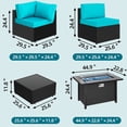 thumbnail image 5 of Walsunny 15 Pieces Patio Wicker Rattan Fire Pit Furniture Conversation Sets with Outdoor Sectional Sofa,45" Gas Propane Fire Pit Table,Glass Coffee Table,Black Rattan Blue Cushion, 5 of 6