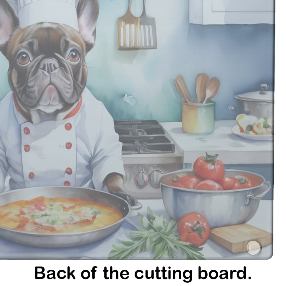 French Bulldog The Chef Glass Cutting Board 12 in x 15 in