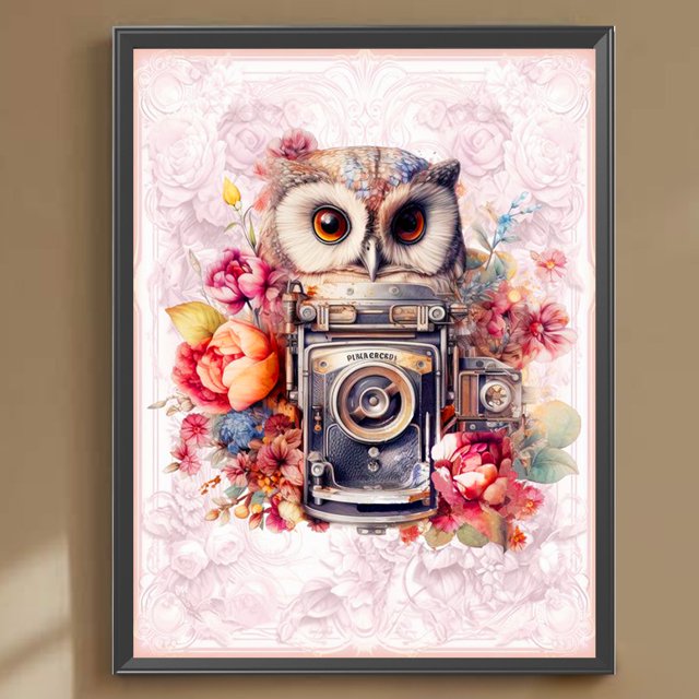 Búho de pintura de diamante de taladro redondo completo 5D DIY con cámara Decoración para el hogar FLhrweasw Nuevo