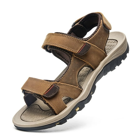 

Lopsie STREAMNATURE Men s Leather Sandals Hiking Outdoor Water Beach Sports Mens Sandals for Summer with Open Toe Adjustable Straps Light Brown