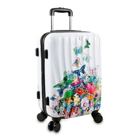 J World Art Polycarbonate Carry-on Butterfly Luggage - www.bagsaleusa.com