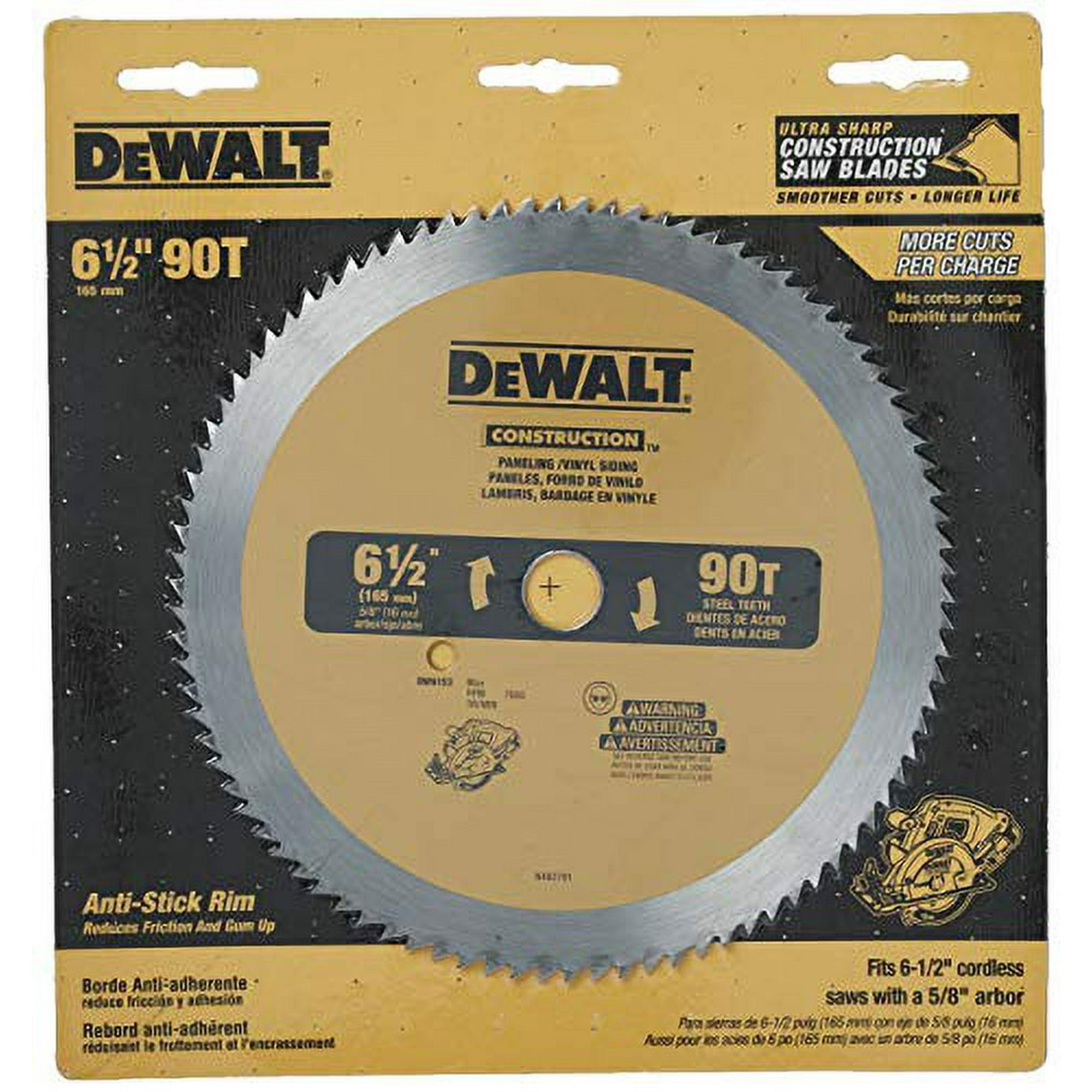 DEWALT 6 1 2 Inch Circular Saw Blade for Paneling Vinyl 90 Tooth DW9153 Walmart