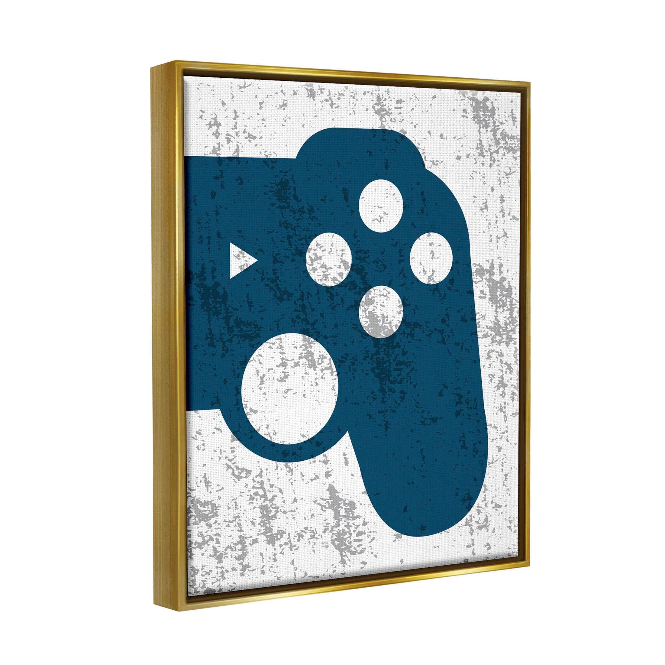 Stupell Industries Blue Gaming Controller Shape Graphic Art Metallic Gold Floating Framed Canvas Print Wall Art, Design by Kim Allen