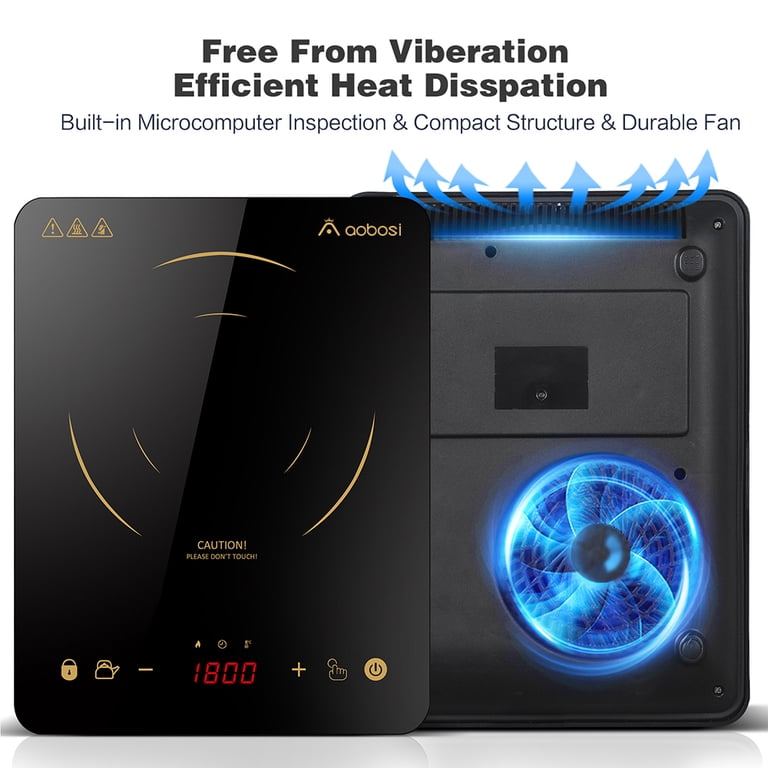 Aobosi Portable Induction Cooktop 1800W Sensor Touch, 10 Temperature 9 Power  Settings u0026 180min Timer for Cooking, Black Crystal Glass Surface with LED  Display - Walmart.com