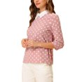 thumbnail image 5 of MODA NOVA Juniors Contrast Peter Pan Collar Top 3/4 Sleeves Blouse Shirts Dark Pink XS, 5 of 7