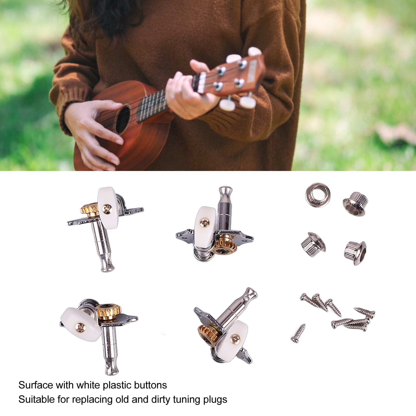 Ukulele Tuning Pegs, Metal  Plastic, Fast, Accurate Tuning, Classic Chrome Finish