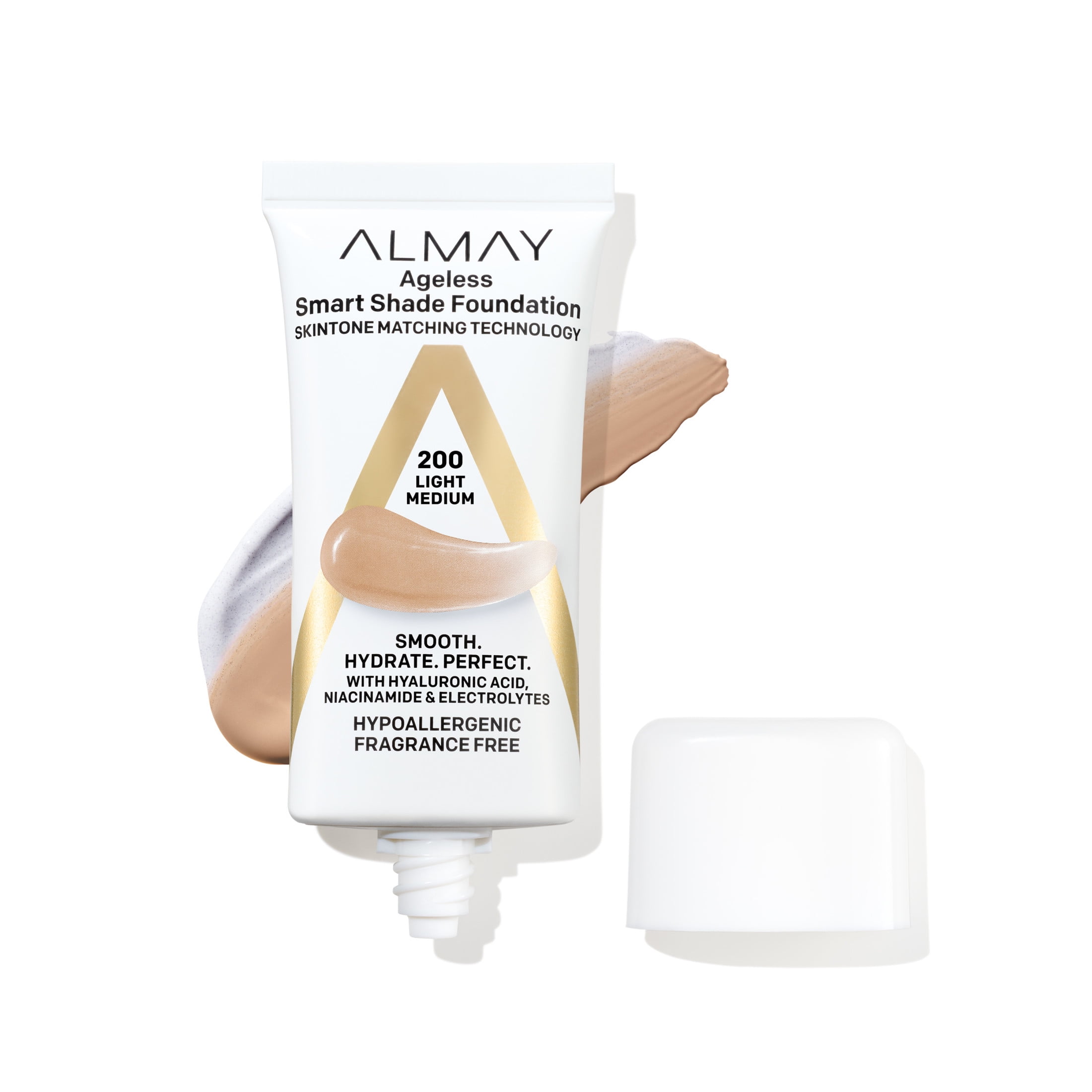 Almay Ageless Smart Shade Liquid Foundation Makeup, Hypoallergenic, 200 Light Medium, 1 fl oz