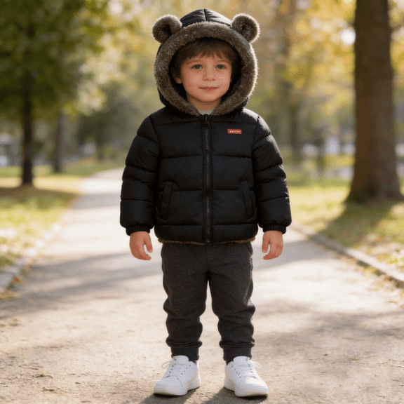 Hotiary Toddler Boys Girls Winter Cute Hooded Coat Kids Solid Thicken Warm Outwear Fleece Lined Jackets Coats Size 1-6 Years