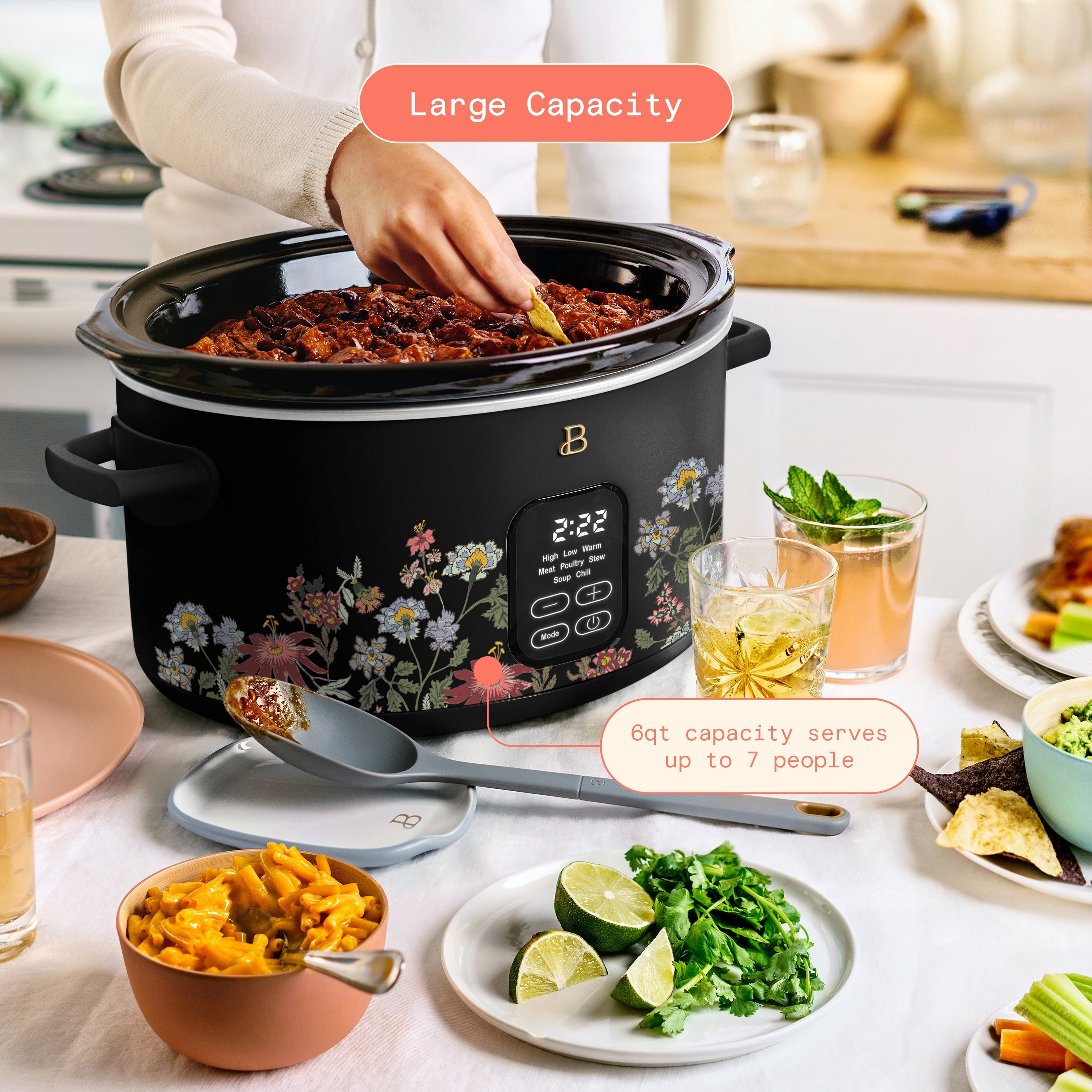 Beautiful 6 Qt Programmable Slow Cooker, Wildflower Black Sesame by Drew Barrymore