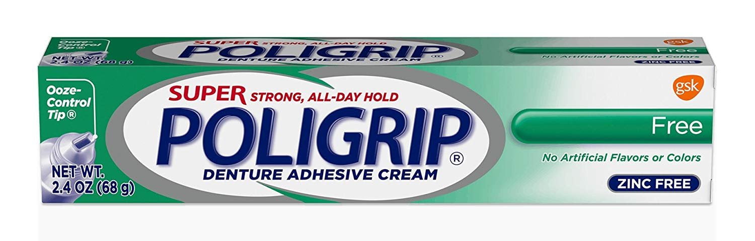 Super Poligrip Denture Orig Adhesive Cream Zinc-Free Formula, 2.4oz, 2-Pack