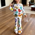thumbnail image 2 of Grblisyd First Day of School Outfits for Girls Kids 2 Piece Crew Neck Long Sleeve Sweatshirt & Elastic Waist Flare Pants Fall Winter Clothing for 2-8Y, 2 of 7