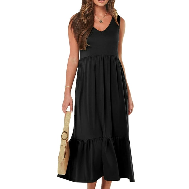 Vestido largo Lucakuins Moda de verano sin mangas cuello en V