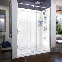 DreamLine Flex 32 in. D x 60 in. W x 76 3/4 in. H Semi-Frameless Shower Door in Chrome with Center Drain White Base and Backwalls