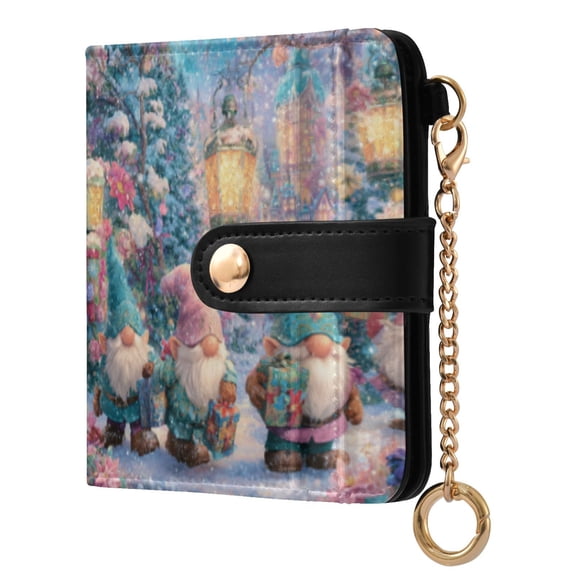 Qxltty Cute Christmas Gnomes Ladies Wallet Rfid Slim Thin Compact Credit Card Women Wallet Zipper Coin Pocket and ID Window for Female Gifts