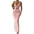 thumbnail image 2 of Women'S Two Piece Outfits Twist Front Halter Tops and Skirt Summer Set Pink M, 2 of 10