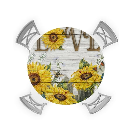 

Round Tablecloth with Elastic Sunflower Love Butterfly Park Plank Waterproof Stain-proof Table Cover Wipeable Fitted Table Cloths for 55 -60 Round Tables Dining Kitchen