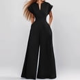 thumbnail image 2 of Ke1Clo Women Spring Fall Jumpsuits Casual V Neck Sleeveless High Waist Elastic Waist Jumpsuit Solid Loose Flowy Wide Leg Romper Black L, 2 of 6