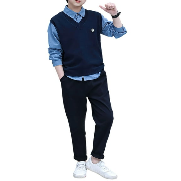 Boys Outfits Toddler Solid Color Suit with Vest Shirts and Pants Kids 3pcs Snug Fit Winter Cute Clothing