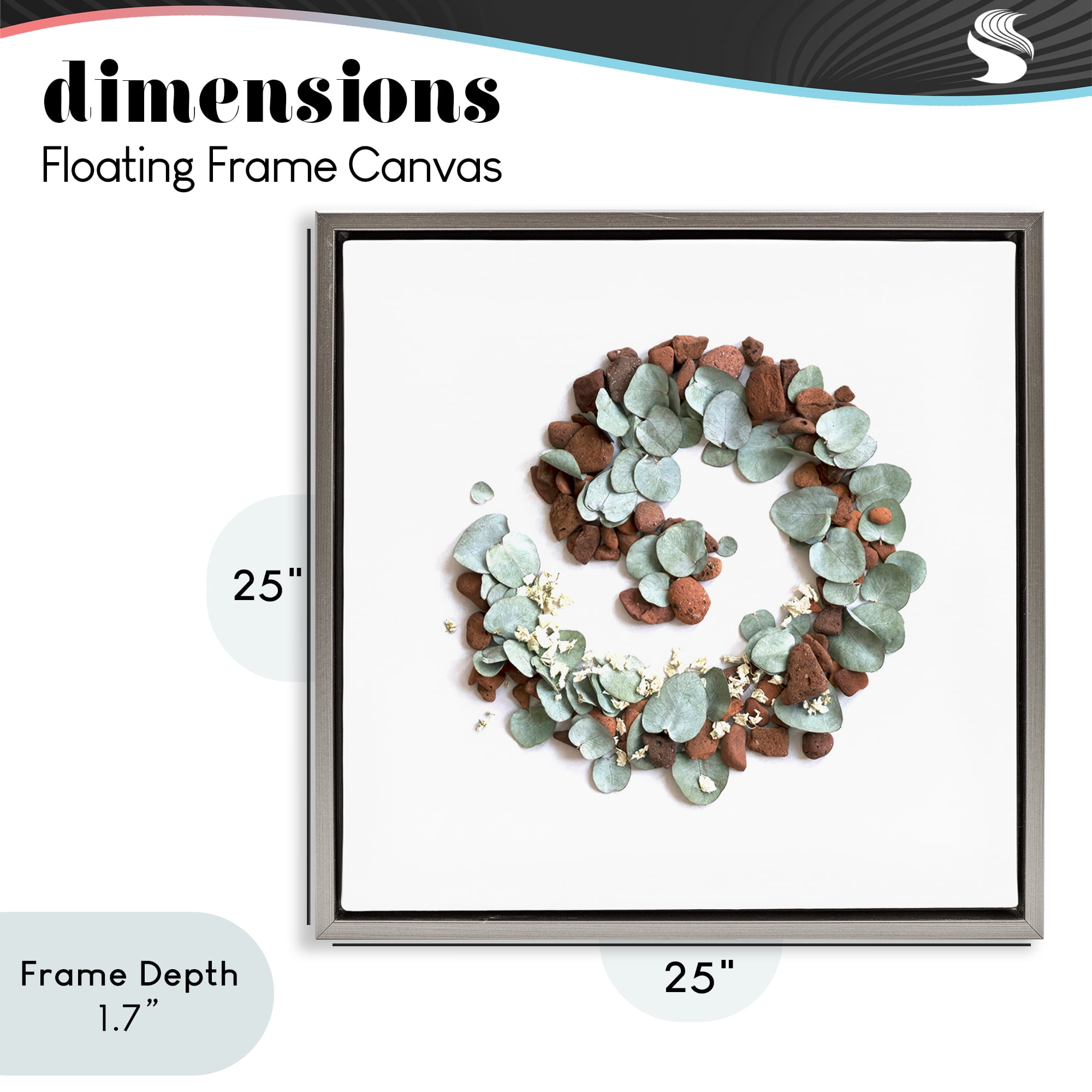 Stupell Industries Eucalyptus & Pebbles Spiral Gray Framed Floater Canvas Wall Art, design by Beth Adoette