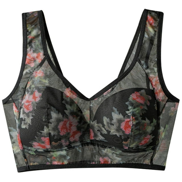 Comfortable Women's Underwired Mesh Printed Bra Vest Style unbuttoned for Everyday Wear and Support