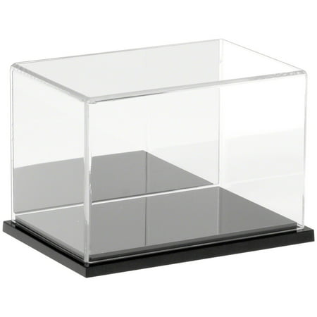Plymor Clear Acrylic Display Case with Black Base (Mirror Back), 6" W x 4" D x 4" H