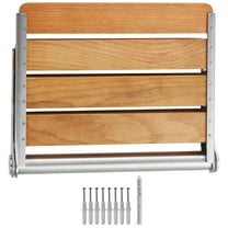 KFFKFF Folding Oak Shower Seat, 16.1" x 13.4" Unfolded, Wall-Mounted Foldable Shower Bench with 440 lbs Weight Capacity, Compact Fold-Down Chair for Bathroom Use, Suitable for Elderly