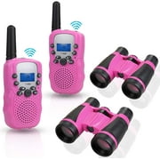 Anpro Walkie Talkies and Telescope Sets | 22 Channel 2 Way Radio 3 Mile Long Range, Outdoor Camping Gift for Boys&Girls Age 3-12 (Pink)