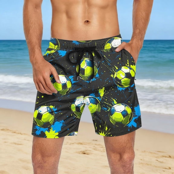UVEASISHA Quick Dry Beach Shorts Men Soccer Printed Bathing Suits Big and Tall 5 Inch Swim Trunks Stretch Waist Drawstring Board Shorts with Pockets Multicolor 4XL