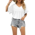 thumbnail image 3 of Camisetas de manga corta con volantes y cuello en V informales para mujer Camisetas sueltas de manga corta para mujer, 3 of 6