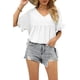 thumbnail image 3 of Camisetas de manga corta con volantes y cuello en V informales para mujer Camisetas sueltas de manga corta para mujer Blanco XL, 3 of 6