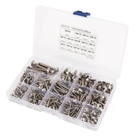 Self Tapping Screws255PCS Self Tapping Cross Sheet Metal Screws Truss Head Screw Set Built for Professionals