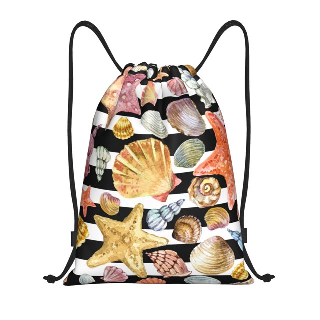 Fotbe Sea Shell Bolsa Mochila con Cordón Estampada, Bolsa de Gimnasio Deportiva, Bolsa Cinch, Bolsa con Cordón para Hombres y Mujeres-Medium