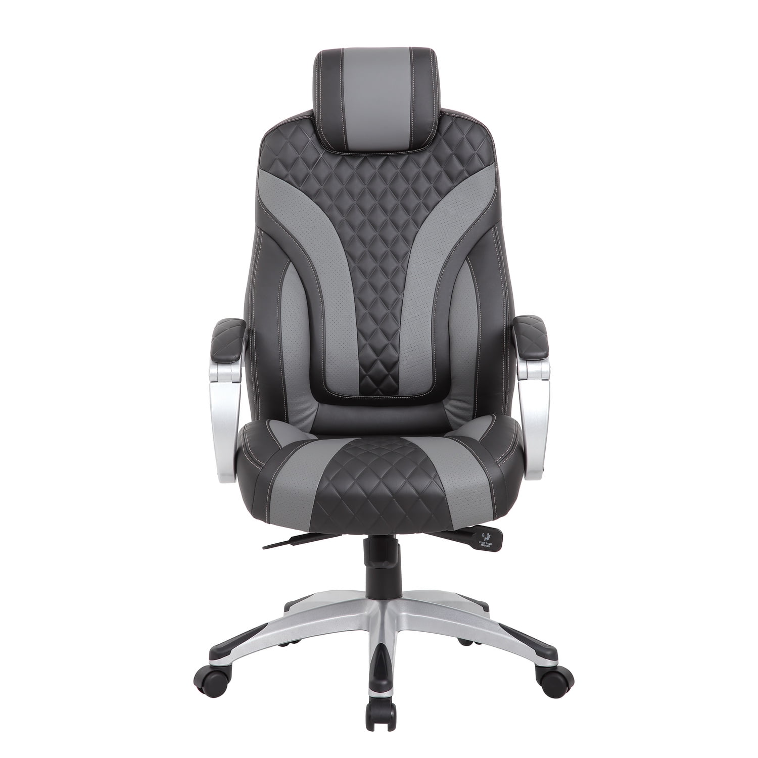 Boss Office Products Hinged Arm Executive Chair - Black, Gray Vinyl Seat - Black, Gray Vinyl Back - 5-star Base - Armrest - 1 Each