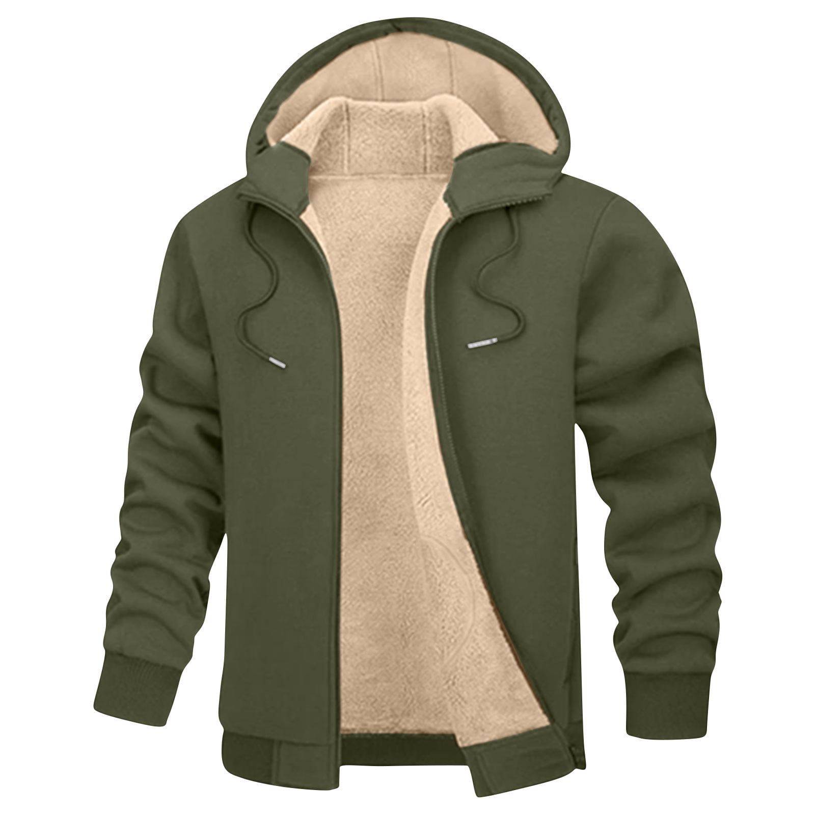 GuangCheng Mens Sherpa Lined Hoodies,Full Zip,Hooded Sweatshirts,with Plush Fleece Interior,Army Green,S
