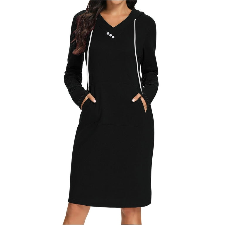 Casual Street Draw String Slit Hooded Long Sleeve Dresses(4 Colors) Casual Street Draw String Slit Hooded Long Sleeve Dresses(4 Colors)