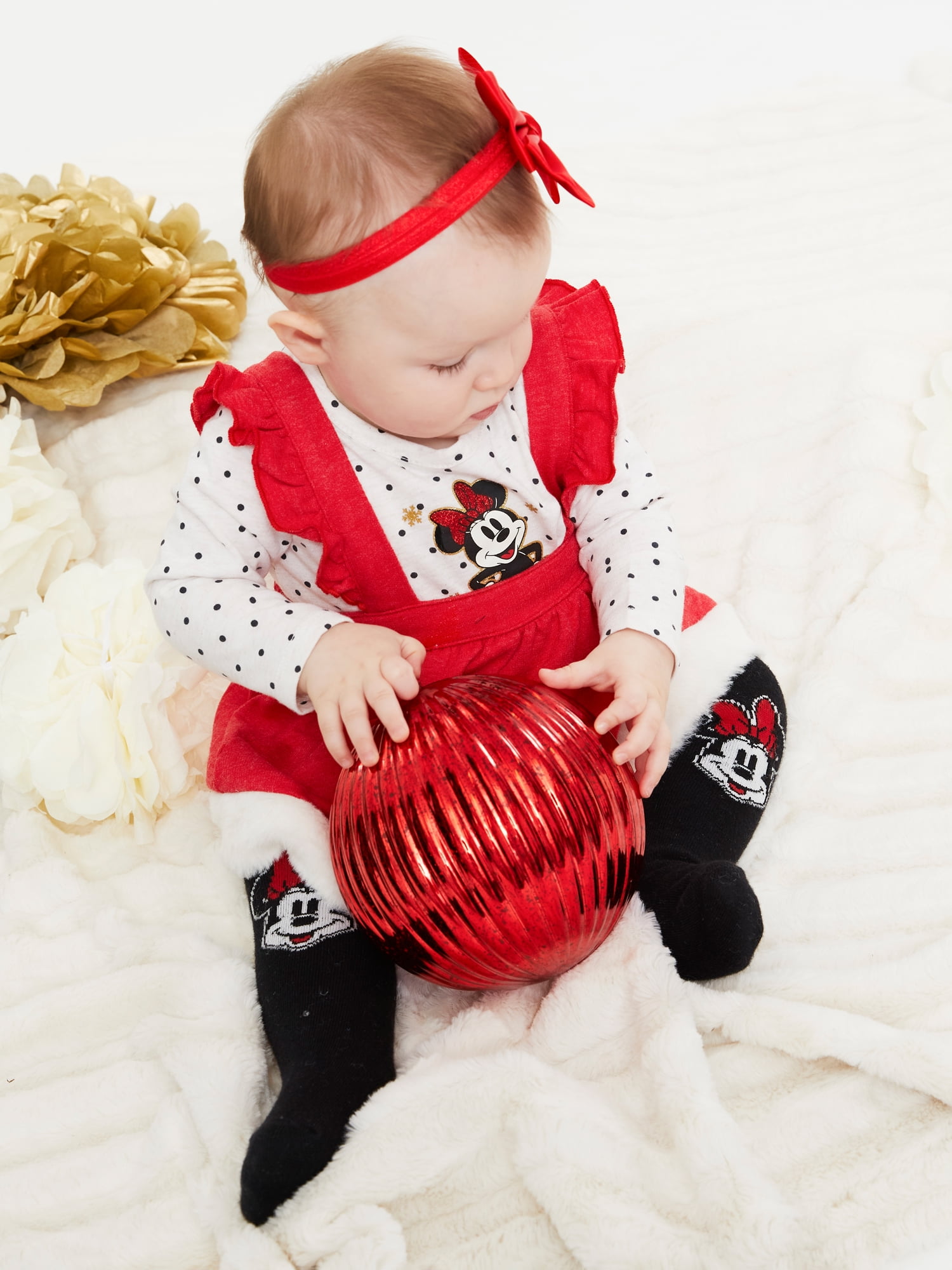 Disney Minnie Mouse Baby Girl Top, Pinafore and Tights Outfit Set, 3-Piece, Sizes 0/3-24 Months