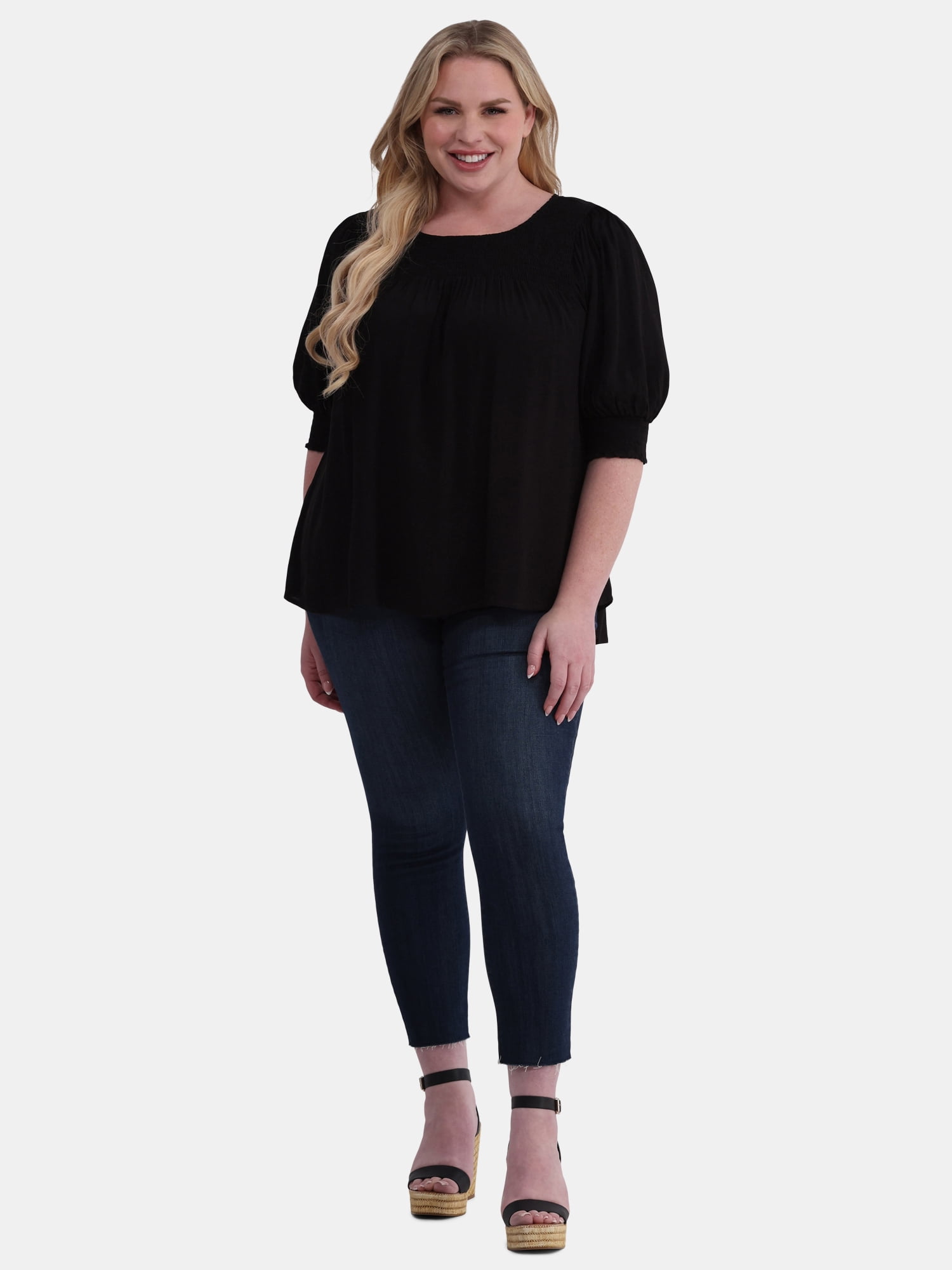 Terra & Sky Women's Plus Size Smocked Blouse, Sizes 0X-5X