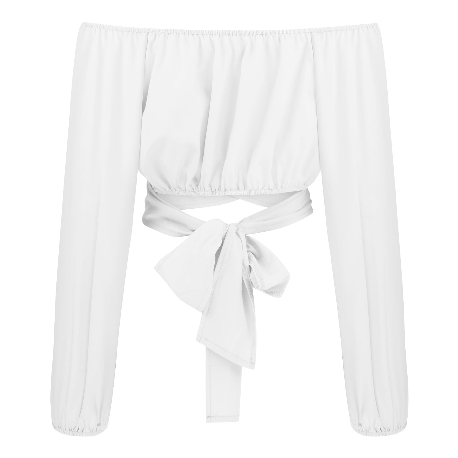 white flowy long sleeve crop top