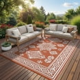 thumbnail image 2 of HIWEAVER 9'x 18' Orange/White Outdoor Rug Garden Decor Geometric Floral Carpet Plastic Straw Waterproof Patio Area Rug for Balcony Deck Picnic Portable Camping Mat, 2 of 6