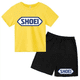 thumbnail image 3 of Conjunto de 2 piezas de camiseta y pantalones cortos con estampado de letras para niños y adolescentes de verano de 4 a 14 años, ropa informal de manga corta para niños y niñas, 3 of 5